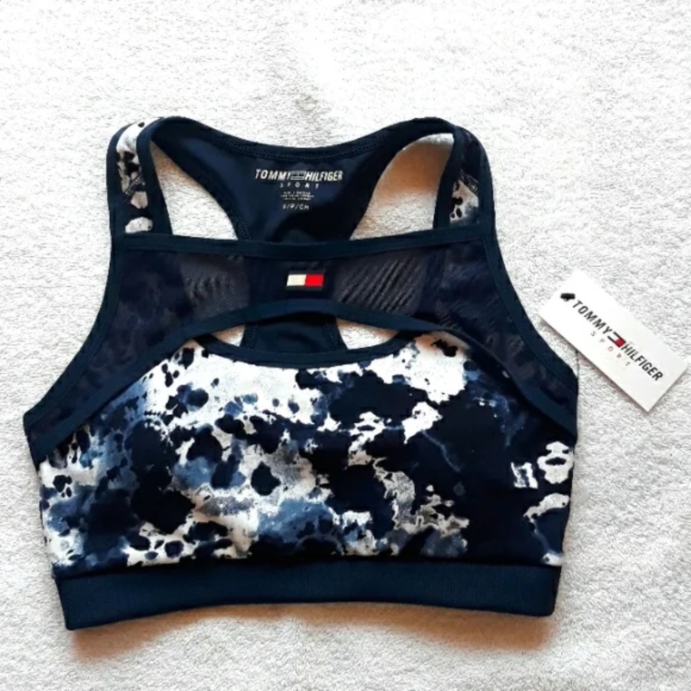 TOMMY HILFIGER NWT  NAVY PRINTED RACERBACK SPORTS BRA